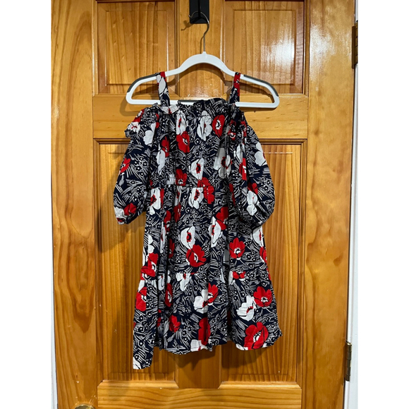 Janie and Jack Girls Cold Shoulder Dress Puff Sleeves Floral Ruffle Boho Size 6 - Picture 3 of 4